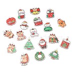 Printed Acrylic Pendants, Christmas Themes , Mixed Color, 36~47x30~40x2.5mm, Hole: 3mm(FIND-I057-04)