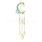Moon & Star Brass Hanging Ornaments, Natural Green Aventurine Chips and Glass Tassel Suncatchers, 278mm, Hole: 10mm(HJEW-JM01478-03)