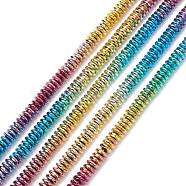 Rainbow Color Electroplate Non-magnetic Synthetic Hematite Beads Strands, Faceted, Rondelle, Multi-color Plated, 8x3mm, Hole: 1.4mm, about 132pcs/strand, 15.55 inch(39.5cm)(G-L489-F03)