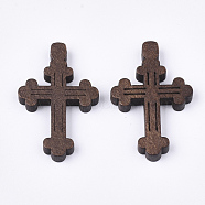 Wooden Pendants, Dyed, Cross, Coconut Brown, 33x21.5x4mm, Hole: 1.5mm(WOOD-S050-33A)