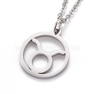 304 Stainless Steel Pendant Necklaces, with Lobster Claw Clasps, Constellation/Zodiac Sign, Stainless Steel Color, Taurus, 19.56 inch(49.7cm)(NJEW-Z004-05P)