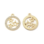 Alloy Crystal Rhinestone Pendants, Ring Charms with Star, Nickel, Golden, 23x20x1.6mm, Hole: 1.6mm(FIND-H039-66G)