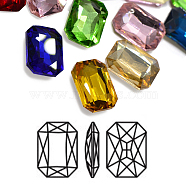 Faceted Rectangle K9 Glass Pointed Back Rhinestone Cabochons, Back Plated, Rectangle Octagon, Mixed Color, 14x10x4mm, about 18pcs/bag(RGLA-A017-10x14mm-SM)