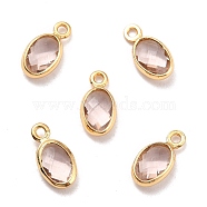 Eco-Friendly Brass with Glass Pendants,  Long-Lasting Plated, Lead Free & Cadmium Free & Nickel Free, Oval, Real 18K Gold Plated, Peru, 9x4.5x2mm, Hole: 1.2mm(KK-K268-01W)
