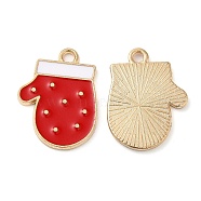 Christmas Light Gold Tone Alloy Enamel Pendants, Glove Charm, Red, 21x16x1.5mm, Hole: 1.8mm(FIND-C031-04KCG)