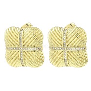 Rack Plating Brass Micro Pave Cubic Zirconia Square Stud Earrings, Long-Lasting Plated, Lead Free & Cadmium Free, Real 18K Gold Plated, 18.5x19mm(EJEW-H117-05G)