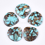 Assembled Natural Bronzite and Synthetic Turquoise Pendants, teardrop, Sky Blue, 40.5x40.5x7mm, Hole: 1.2mm(G-S329-046)