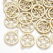 Smooth Surface Alloy Pendants, Ring with Star, Matte Gold Color, 18.5x15.5x1mm, Hole: 1.8mm(PALLOY-S117-155)