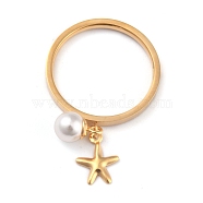 Dual-use Items, 304 Stainless Steel Finger Rings or Pendants, with Plastic Round Beads, Star, White, Golden, US Size 5~9(15.7~18.9mm)(RJEW-O045-01-G)