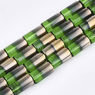 Half Electroplate Glass Beads Strands, Column, Green, 19.5~20x10mm, Hole: 1.4mm, about 15~17pcs/strand, 13.39 inch(34cm)(EGLA-S177-01F)