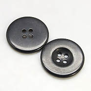 Resin Buttons, Dyed, Flat Round, Black, 18x3mm(RESI-D033-18mm-02)
