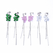 304 Stainless Steel Dangle Stud Earring, with Cable Chains, Cubic Zirconia Charms and Ear Nuts, Mixed Color, 76.5mm, Pin: 0.8mm(EJEW-JE04140)