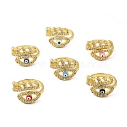 Enamel Horse Eye Open Cuff Ring with Clear Cubic Zirconia, Gold Plated Brass Jewelry for Wome, Lead Free & Cadmium Free, Mixed Color, US Size 7(17.3mm)(RJEW-A008-02G)