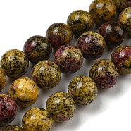Natural Larvikite Beads Strands, Dyed, Round, Goldenrod, 8~8.5mm, Hole: 1mm, about 47~49pcs/strand, 14.5 inch~14.9 inch(37~38cm)(G-E443-A38)