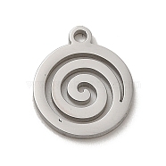 304 Stainless Steel Pendants, Laser Cut, Flat Round with Vortex Charm, Stainless Steel Color, 12x10x1mm, Hole: 1.2mm(STAS-O005-22P)