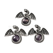 Natural Amethyst Big Pendants, Dragon Charms, with Rack Plating Antique Silver Tone Alloy Findings, Cadmium Free & Lead Free, 49x56x12mm, Hole: 6~6.5mm(G-B033-07R)