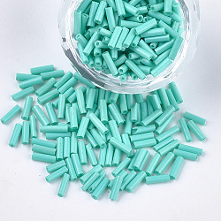 Glass Bugle Beads, Round Hole, Opaque Colours, Turquoise, 6~7x1.5~2mm, Hole: 0.8mm, about 1111pcs/50g(X-SEED-S029-01A-07)