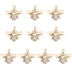 10Pcs Rack Plating Brass Micro Pave Cubic Zirconia Pendants, with Jump Rings, Long-Lasting Plated, Cadmium Free & Lead Free, Bees, Clear, Real 18K Gold Plated, 12.5x17x3.5mm, Hole: 3.2mm(ZIRC-SZ0004-24)