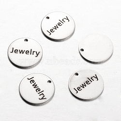 Spray Painted Stainless Steel Charms, Flat Round with Words Jewelry, Stainless Steel Color, 14x1mm, Hole: 1mm(STAS-I051-C12)