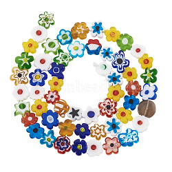Handmade Millefiori Glass Bead Strands, Flower, Mixed Color, 8~11x3mm, Hole: 1mm, about 50~53pcs/strand, 16 inch(X-LAMP-J035-8mm-M)