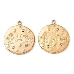 Father's Day 304 Stainless Steel Pendants, with Crystal Rhinestone, Flat Round with Word I LOVE YOU DAD Charms, Golden, 23x20.5x2.5mm, Hole: 1.8mm(STAS-C184-07G)