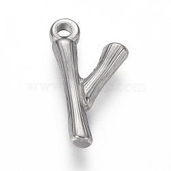 304 Stainless Steel Pendants, Bamboo Shaped Letter, Stainless Steel Color, Letter.Y, 17.5~19x10~16x3~4mm, Hole: 1.8~2mm(STAS-G214-38P-Y)