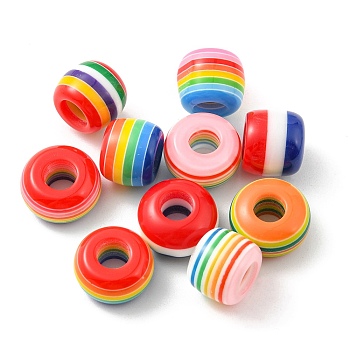 Stripe Resin European Beads, Large Hole Beads, Column, Mixed Color, 11.7~13.6x7.6~9.8mm, Hole: 5.5~6.2mm