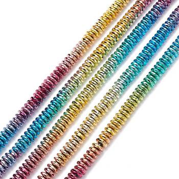 Rainbow Color Electroplate Non-magnetic Synthetic Hematite Beads Strands, Faceted, Rondelle, Multi-color Plated, 8x3mm, Hole: 1.4mm, about 132pcs/strand, 15.55 inch(39.5cm)