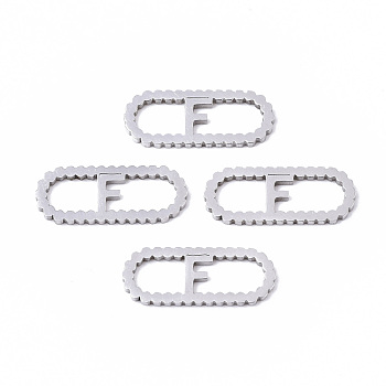 201 Stainless Steel Links Connectors, Laser Cut, Oval with Letter, Stainless Steel Color, Letter.F, 15x6x1mm, Hole: 4x5~7mm