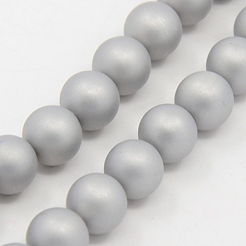 Shell Pearl Beads Strands, Frosted, Round, Gainsboro, 10mm, Hole: 1mm, about 42pcs/strand,  16.5 inch