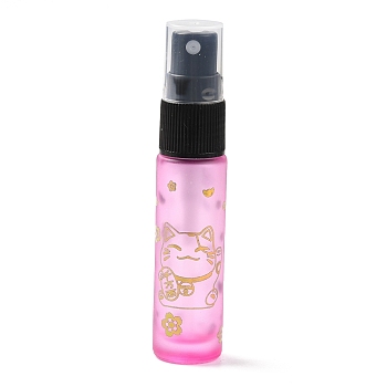 Glass Spray Bottles, Fine Mist Atomizer, with Plastic Dust Cap & Refillable Bottle, with Fortune Cat Pattern & Chinese Character, Pearl Pink, 2x9.6cm, Hole: 9.5mm, Capacity: 10ml(0.34fl. oz)