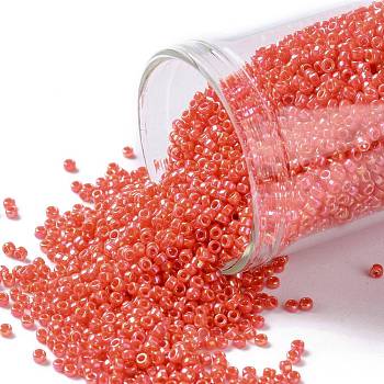 TOHO Round Seed Beads, Japanese Seed Beads, (410) Opaque AB Pumpkin, 15/0, 1.5mm, Hole: 0.7mm, about 3000pcs/bottle, 10g/bottle