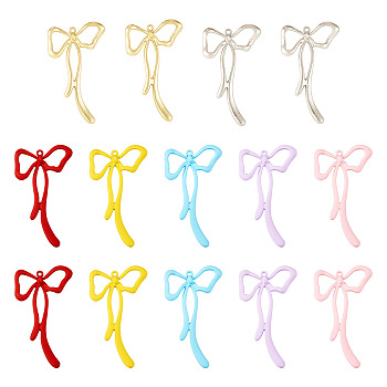 14Pcs 7 Colors  Spray Painted Alloy Pendants, Bowknot, Mixed Color, 45x26x4mm, Hole: 1.4mm, 2pcs/color