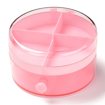 Round Plastic Jewelry Boxes, Double Layer with Transparent Cover, Pink, 11.9x7.1cm, 5 compartments/box