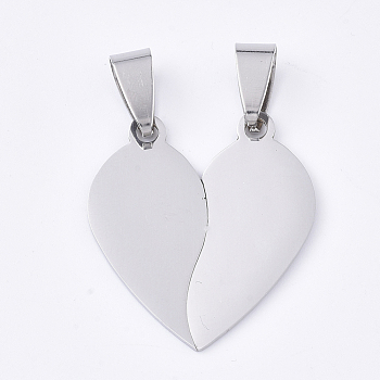 201 Stainless Steel Split Pendants, for Lovers, Heart with Heart, Stainless Steel Color, 27x24.5x1mm, Hole: 8x4mm