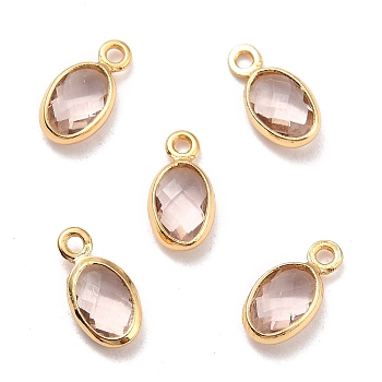 Eco-Friendly Brass with Glass Pendants,  Long-Lasting Plated, Lead Free & Cadmium Free & Nickel Free, Oval, Real 18K Gold Plated, Peru, 9x4.5x2mm, Hole: 1.2mm