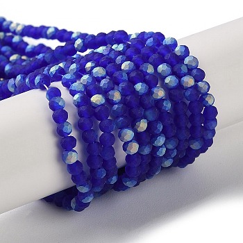 Imitation Jade Glass Beads Strands, Half AB Color Plated, Faceted, Frosted, Rondelle, Medium Blue, 3x2mm, Hole: 0.7mm, about 155pcs/strand, 15.75''(40cm)
