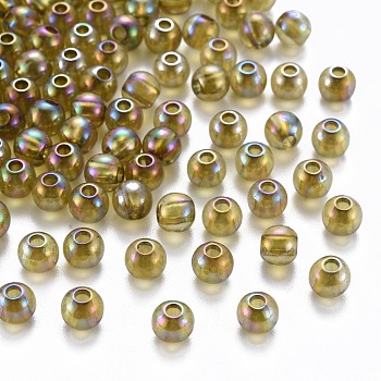 Transparent Acrylic Beads, AB Color Plated, Round, Goldenrod, 6x5mm, Hole: 1.8mm, about 4400pcs/500g