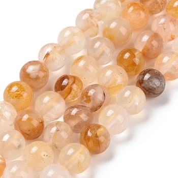 Natural Yellow Hematoid Quartz/Golden Healer Quartz Beads Strands, Round, 8.5mm, Hole: 1.2mm, about 46pcs/strand, 14.96''(38cm)