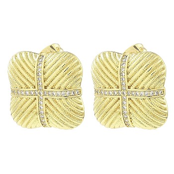 Rack Plating Brass Micro Pave Cubic Zirconia Square Stud Earrings, Long-Lasting Plated, Lead Free & Cadmium Free, Real 18K Gold Plated, 18.5x19mm