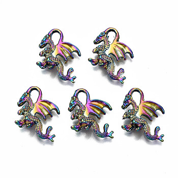 Rainbow Color Alloy Pendants, Cadmium Free & Lead Free, Dragon, 15x18x5mm, Hole: 5x2mm
