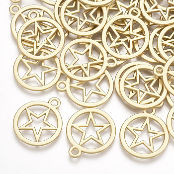 Smooth Surface Alloy Pendants, Ring with Star, Matte Gold Color, 18.5x15.5x1mm, Hole: 1.8mm