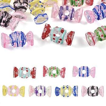 Pandahall 14Pcs 7 Style Transparent Acrylic Beads, with Enamel, Candy, Mixed Color, 28.5~29.5x14~14.5x14.5~15.5mm, Hole: 5mm, 2pcs/style 