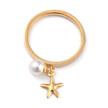 Dual-use Items, 304 Stainless Steel Finger Rings or Pendants, with Plastic Round Beads, Star, White, Golden, US Size 5~9(15.7~18.9mm)
