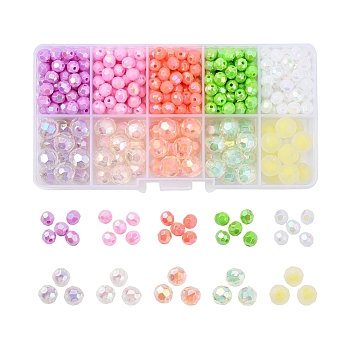 Acrylic Beads Set, Including Round AB Color Plated Eco-Friendly Poly Styrene & Transparent Acrylic Beads, Mixed Color, Beads: 6mm, Hole: 1mm, 9.5x9.5mm, Hole: 2mm, 385pcs/box