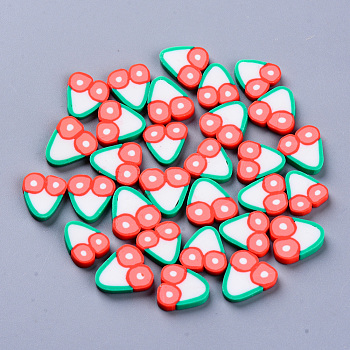 Handmade Polymer Clay Cabochons, Fashion Nail Art Decoration Accessories, Imitation Food Style, Sushi, Salmon, 9.5~12x9.5~11x2mm, about 200~250pcs/50g