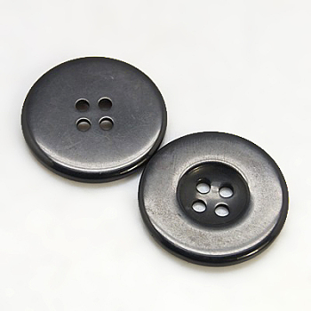 Resin Buttons, Dyed, Flat Round, Black, 18x3mm