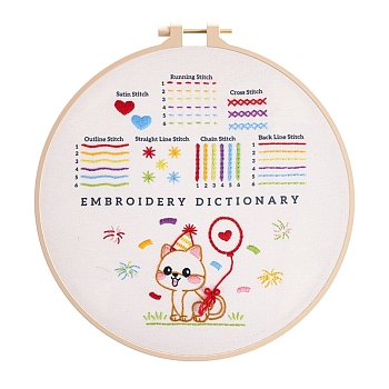 DIY Embroidery Kit, including Embroidery Needles & Thread, Linen Cloth, Cat Shape, 290x290mm
