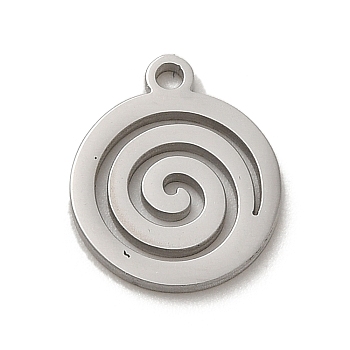 304 Stainless Steel Pendants, Laser Cut, Flat Round with Vortex Charm, Stainless Steel Color, 12x10x1mm, Hole: 1.2mm