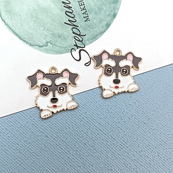 Alloy Enamel Puppy Pendants, Cute Dog Charms, Slate Gray, 22x23mm